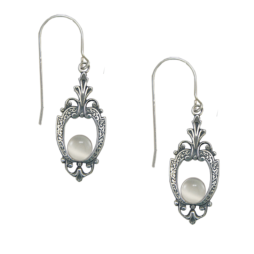 Sterling Silver Victorian White Moonstone Drop Dangle Earrings